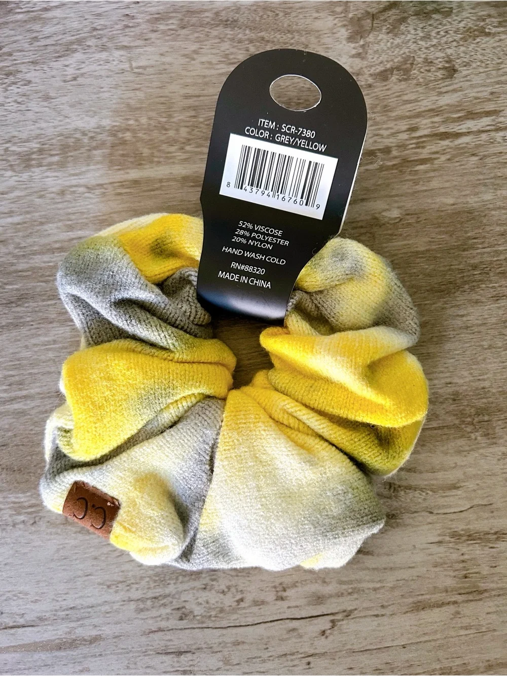 C.C Yellow & Grey Tie-Dye Soft Scrunchie Hair Accessory